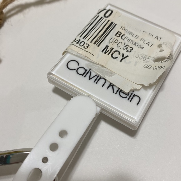 Calvin Klein Womens Belt NWT Silver Hardware Neon White Turquoise Medium - Picture 5 of 11